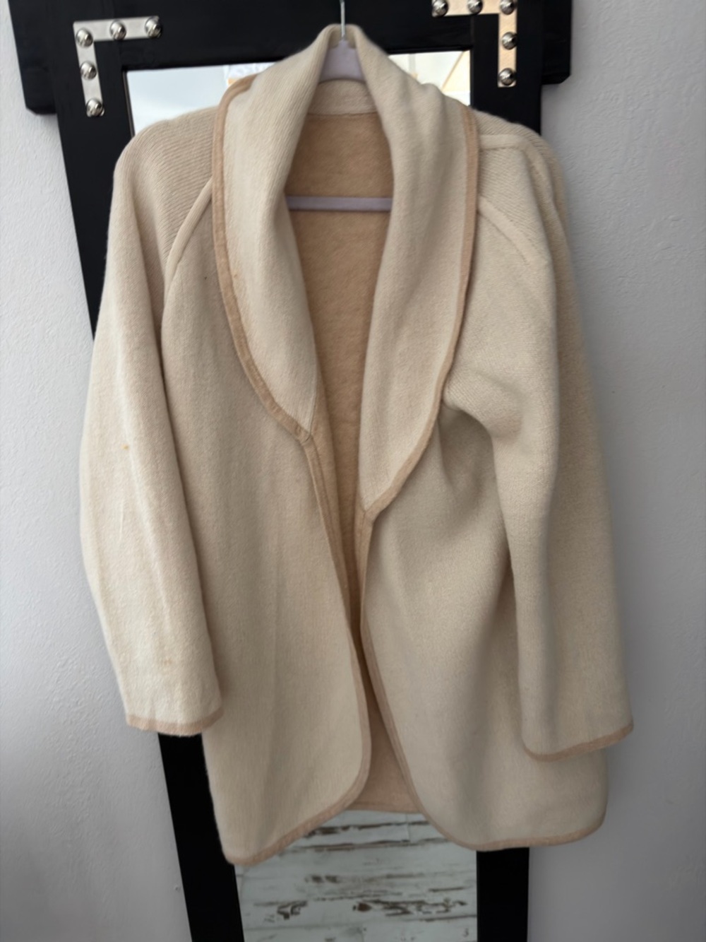 Hannah Rose Cream Teddy Shawl Collar Open Front Jacket